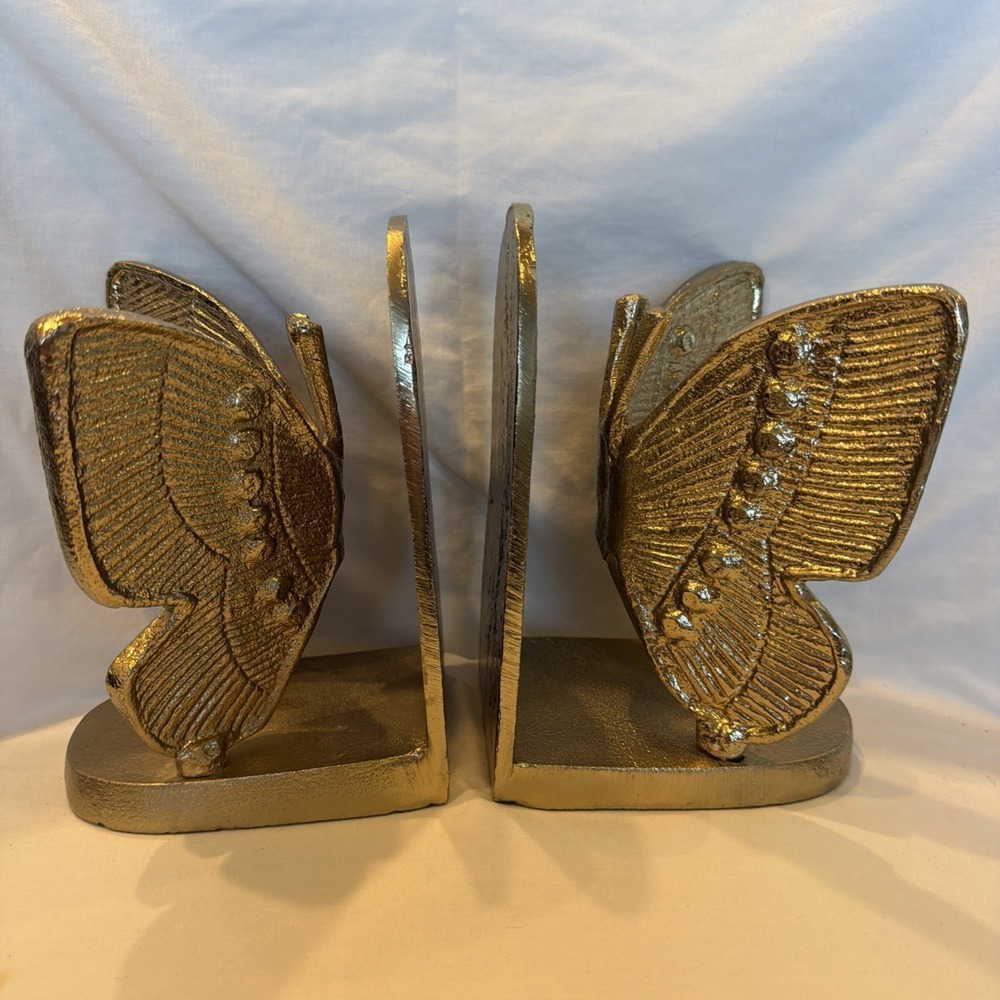 Gold Butterfly Bookends Set of 2 Decorative Metal Look Book Ends Home Decor